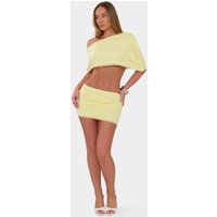 Low Rise Lace Trim Mini Skirt In Lemon, Women's Size UK 10