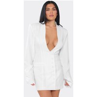 Long Sleeve Button Front Mini Blazer Dress In White., Women's Size UK 10