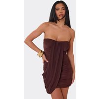 Bandeau Drape Front Mini Dress In Chocolate Brown, Women's Size UK 6
