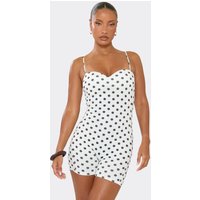 Strappy Cup Detail Playsuit In White Polka Dot, Women's Size US M/L