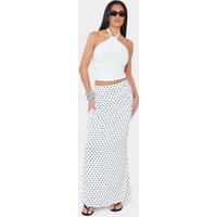 Mid Rise Maxi Skirt In White Polka Dot, Women's Size UK 14