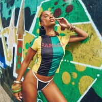 Jamaica Short Sleeve Graphic Football Tee In Yellow Multi, Women's Size UK 8