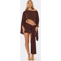 Low Rise Tie Detail Mini Skirt In Chocolate Brown Devore, Women's Size US 4