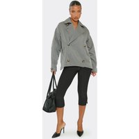 Long Sleeve Large Collar Boxy Trench Jacket In Charcoal, Women's Size US 10