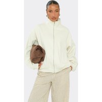 Long Sleeve High Neck Zip Up Scuba Jacket In Cream Textured, Women's Size US 10