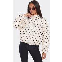 Long Sleeve High Neck Jacket In Cream Polka Dot, Women's Size UK M