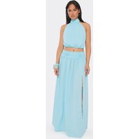 Low Rise Split Leg Floaty Maxi Skirt In Blue, Women's Size UK 8