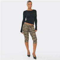 Mid Rise Capri Trousers In Brown Leopard Print Lace, Women's Size US 4