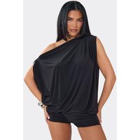 Off The Shoulder Blouson Playsuit In Black, Women's Size UK 6