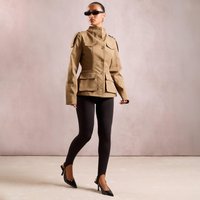Long Sleeve High Neck Popper Jacket In Dark Stone, Women's Size US 2