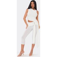 Sleeveless Ruched Drape Detail Top In White, Women's Size UK 6