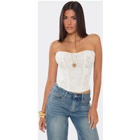 Bandeau Lace Up Back Corset Top In Cream, Women's Size UK 8