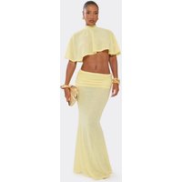 Ruched Fold Over Waist Maxi Beach Skirt In Lemon Knit, Women's Size UK 8