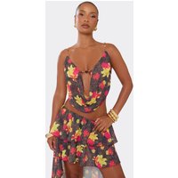 Cowl Neck Beaded Detail Open Back Top In Multi Floral Animal Print, Women's Size US 4