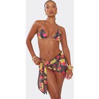 Beaded Tassel Hem Sarong In Multi Floral Animal Print, Women's Size UK 6