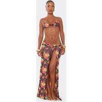 Knotted Detail Split Leg Maxi Skirt In Multi Floral Animal Print, Women's Size UK 12