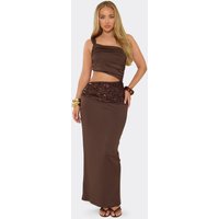 One Shoulder Sequin Panel Cut Out Maxi Dress In Chocolate Brown, Women's Size US 4