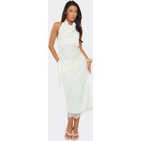 Lace Trim Midi Skirt In Cream Satin, Women's Size UK 10