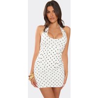 Scoop Halterneck Corset Mini Dress In White Polka Dot, Women's Size UK 10