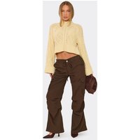 Low Rise Ruched Cargo Trousers In Dark Brown, Women's Size UK 12