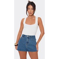 Mid Rise Floral Print Pocket Detail Mini Skirt In Mid Blue Denim, Women's Size UK 6