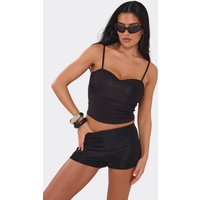Mid Rise Hotpant Shorts In Black Textured, Women's Size UK 8