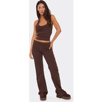 Low Waist Flared Leg Joggers In Chocolate Brown Interlock, Women's Size US 4