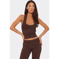 Halterneck Scoop Neck Cami Top In Chocolate Brown Interlock, Women's Size US 4