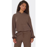 Long Sleeve Oversized Hoodie In Chocolate Brown Soft Stripe Fleece, Women's Size US 4