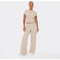 Mid Rise Straight Leg Joggers In Cream Soft Stripe Fleece., Women's Size UK 8