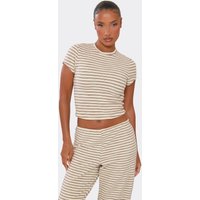 Short Sleeve Top In Cream Soft Stripe Fleece, Women's Size UK 14