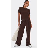 Mid Rise Button Down Straight Leg Joggers In Brown, Women's Size UK 14