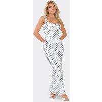 Scoop Neck Corset Detail Maxi Dress In White Polka Dot, Women's Size UK M/L