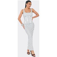 Scoop Neck Corset Detail Maxi Dress In White Polka Dot, Women's Size UK M/L