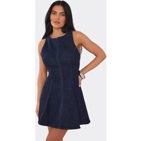 Sleeveless Seam Detail Mini Dress In Indigo Blue Denim, Women's Size UK M
