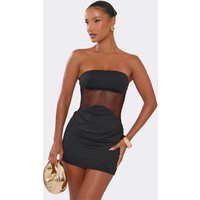 Bandeau Mesh Panel Mini Dress In Black, Women's Size UK 10