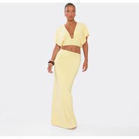 Mid Rise Double Layered Maxi Skirt In Lemon, Women's Size UK 10