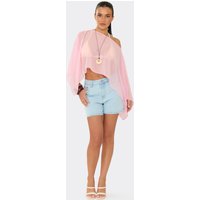 Mid Rise Pocket Detail Shorts In Light Blue Denim, Women's Size UK S