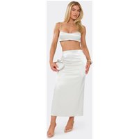 High Waist Back Split Maxi Skirt In Silver Satin, Women's Size UK 8