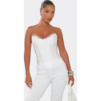 Bandeau Lace Trim Corset In White, Women's Size UK 6