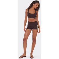 Low Rise Fold Over Waist Side Stripe Mini Shorts In Chocolate Brown, Women's Size US 4
