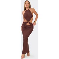High Neck Trim Detail Cut Out Maxi Dress In Brown., Women's Size UK 8