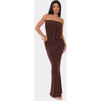 Bandeau Open Tie Back Ruched Maxi Dress In Chocolate Brown, Women's Size US 4