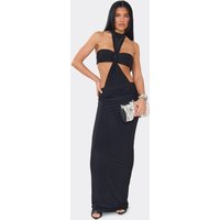 High Neck Bandeau Knot Detail Maxi Dress In Black, Women's Size UK 12