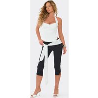 Low Rise Contrast Lace Tie Drape Capri Trousers In Black Stretch Woven, Women's Size UK 14