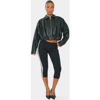 Low Rise Side Stripe Detail Capri Trousers In Black Stretch Woven, Women's Size UK 10