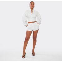 Mid Rise Mini Shorts In White Pinstripe, Women's Size UK 14