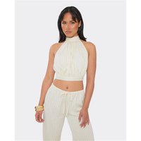 Halterneck Tie Back Top In Cream Satin, Women's Size US 6