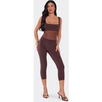 Square Neck Mesh Insert Capri Jumpsuit In Chocolate, Women's Size UK 12