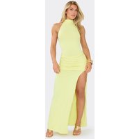 High Neck Draped Ruched Detail Maxi Dress In Lemon, Women's Size UK 8